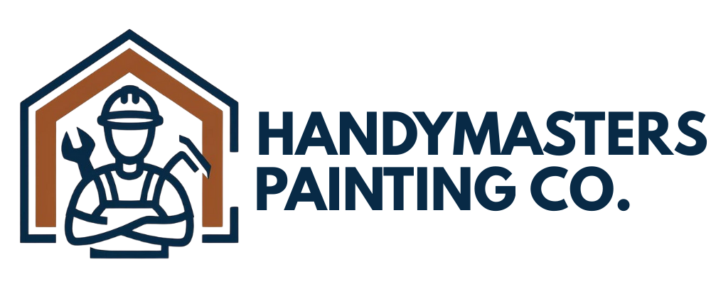Handymasters Painting Co. logo featuring a worker with tools inside a house outline, representing professional painting and home improvement services in New Hampshire.
