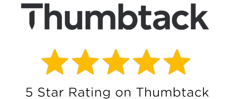 Thumbtack logo with five yellow stars and text indicating "5 Star Rating on Thumbtack," symbolizing high customer satisfaction for Handymasters Painting Co.