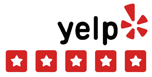 Yelp 5-star rating logo with five red star icons, symbolizing high customer satisfaction for Handymasters Painting Co.