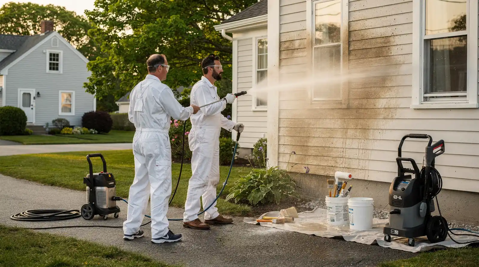 Pressure washing relies on high water pressure to blast away built-up dirt and grime